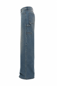 Jean Hammer Courrèges bleu vue de dos — volume total jambe large, poches arrière, denim vintage moyen_vue de côté