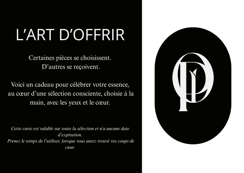 Offrez le luxe responsable avec notre carte-cadeau. Valable sur toute notre sélection curatée de pièces authentiques de créateurs internationaux.