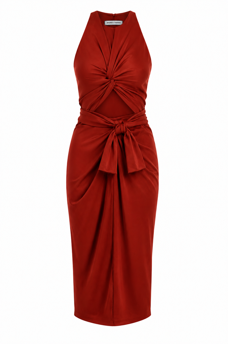 Robe Reni satinée à découpes brun chocolat