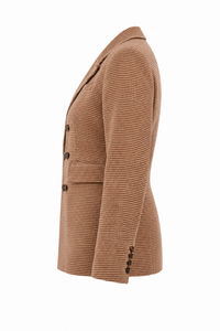 Blazer Favorite Daughter Phoebe motif pied-de-poule caramel avec revers en pointe et épaules structurées_vue de côté