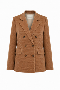 Blazer Favorite Daughter Phoebe motif pied-de-poule caramel avec revers en pointe et épaules structurées_VUE DE FACE