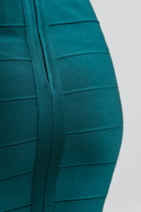 Jupe crayon bandage vert émeraude Hervé Léger, taille haute, coupe moulante iconique, style glamour - tissu