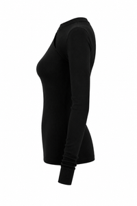 Haut en tricot viscose noir Victoria Beckham avec découpes cut-out, coupe ajustée élégante, style luxe minimaliste - vue de côté