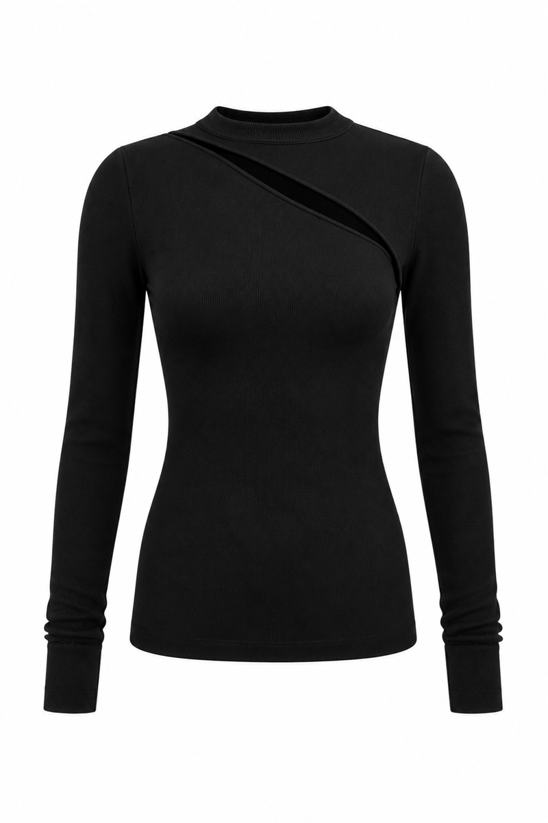 Haut en tricot viscose noir Victoria Beckham avec découpes cut-out, coupe ajustée élégante, style luxe minimaliste - vue de face