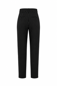 Pantalon IRO Gouvy en mélange de laine noir et gris, jambe droite, taille haute avec plis plats devant, poches fonctionnelles à l'entrejambe, fermeture éclair et bouton, tissu respirant avec élasticité subtile, non doublé - Vue de dos