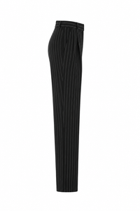 Pantalon IRO Gouvy en mélange de laine noir et gris, jambe droite, taille haute avec plis plats devant, poches fonctionnelles à l'entrejambe, fermeture éclair et bouton, tissu respirant avec élasticité subtile, non doublé - Vue de côté