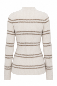 Sweater rayé La Maille Pescadou par Jacquemus en beige et marine, tricot premium, style nautique français - vue de dos