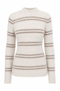 Sweater rayé La Maille Pescadou par Jacquemus en beige et marine, tricot premium, style nautique français - vue de face