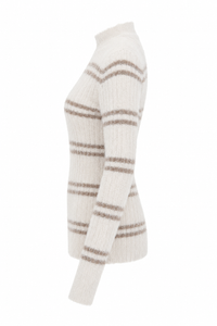 Sweater rayé La Maille Pescadou par Jacquemus en beige et marine, tricot premium, style nautique français - vue de côté