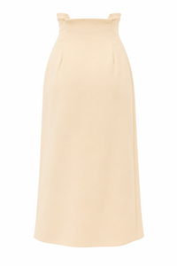 Jupe Payal Kika Vargas jaune beurre, détail du zip latéral caché et de la fermeture à crochet sur crêpe polyester