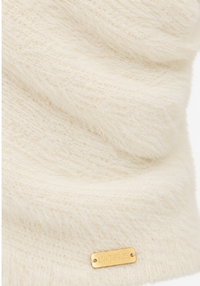 Pull cache-cœur Antonella L'AGENCE en maille nylon crème texturé, décolleté en V croisé, coupe légèrement écourtée_détail tissu