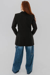 Blazer noir Cora par L'Agence avec manches détachables, coupe structurée élégante, design versatile - vue de dos