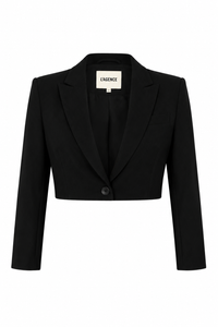 Blazer noir Cora par L'Agence avec manches détachables, coupe structurée élégante, design versatile- vue de face écourté