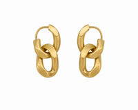 Boucles d'oreilles Gourmette Collection Maison Margiela en argent sterling 925 plaqué or jaune, double maillon ovale entrelacé, estampille numéro 11 en ovale, fermoir à cliquet, finition mate brossée dorée, taille unique_vue principale