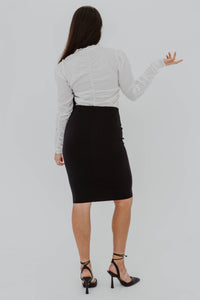 Jupe crayon Onyx noire Shan X Maison Marie Saint Pierre édition limitée - Collaboration exclusive de la collection capsule 2018 - vue de dos