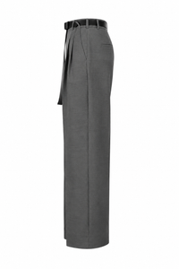 Pantalon Max Mara Juanita en laine mélangée gris anthracite avec taille haute, pinces frontales, coupe droite allongée et ceinture amovible coordonnée, tailoring italien-Vue de côté