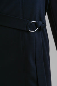 Robe midi Dorema de Max Mara Leisure en bleu marine avec ceinture à la taille, manches longues, silhouette élégante structurée, style intemporel italien - ceinture