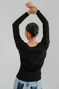 Haut en maille Max Mara Katai noir avec col montant, manches longues et coupe ajustée - vue de dos