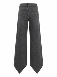Jean Mother Dagger Flood en denim stretch gris minéral, coupe droite ajustée avec ourlet asymétrique architectural, fabriqué à Los Angeles_Vue de dos