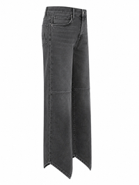 Jean Mother Dagger Flood en denim stretch gris minéral, coupe droite ajustée avec ourlet asymétrique architectural, fabriqué à Los Angeles_Vue plein côté