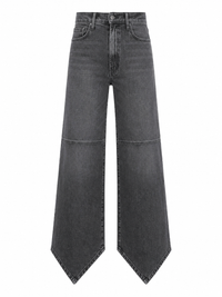 Jean Mother Dagger Flood en denim stretch gris minéral, coupe droite ajustée avec ourlet asymétrique architectural, fabriqué à Los Angeles_vue de face