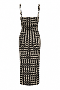 Robe Alexa par Nanushka en mesh recyclé noir, motif diamant check, coupe cintrée ajustée, style mystique élégant - vue de dos