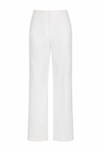 Pantalon large Nanushka Erinna blanc cassé, taille haute, jambe évasée fluide en viscose, coupe tailleur_VUE DE FACE