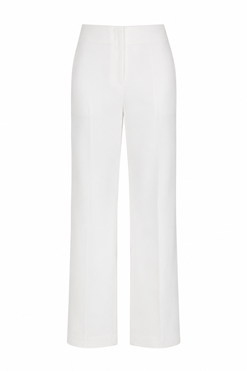 Pantalon large Nanushka Erinna blanc cassé, taille haute, jambe évasée fluide en viscose, coupe tailleur_VUE DE FACE