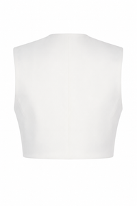 Veste courte Nanushka Suree blanc cassé en viscose structurée, coupe tailleur crop, encolure dégagée_vue de dos