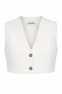 Veste courte Nanushka Suree blanc cassé en viscose structurée, coupe tailleur crop, encolure dégagée_Vue de face