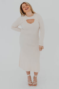 Pinko robe en tricot côtelé et à découpe crème - vue de face