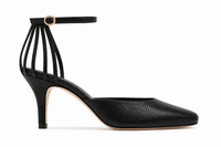Escarpins à talons Reformation Daria en cuir noir texturé, bout rond élégant, détails de cage délicate au talon, bride à boucle à la cheville sécurisée, doublure cuir, semelle cuir avec embout caoutchouc, talon 3 pouces - vue principale