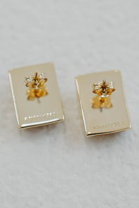 Boucles d'oreilles clous Ronny Kobo Bengali en laiton plaqué or 14k avec pierres rectangulaires d'œil de tigre semi-précieuses, tons miellés chatoyants, fermeture à tige sécurisée, design minimaliste élégant - attache