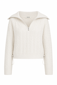 Sweater Lourdes manches longues par Simkhai en tricot blanc ivoire, coupe élégante, maille texturée premium - vue de facE