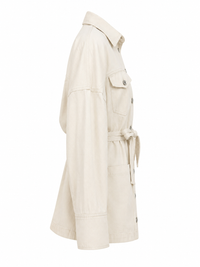 Veste Sportmax Biblios écru vue de dos — coupe oversize architecturale, épaules larges, denim coton écru, Made in Italy_vue de côté