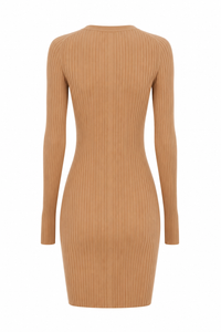 Robe sweater Luglio par Sportmax en tricot camel brun, coupe élégante midi, maille premium italienne - vue de dos