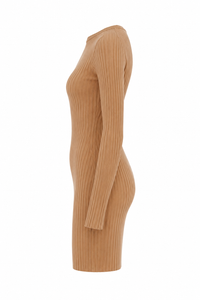 Robe sweater Luglio par Sportmax en tricot camel brun, coupe élégante midi, maille premium italienne - vue de côté
