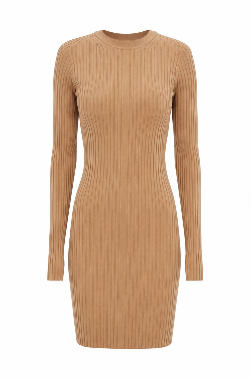 Robe sweater Luglio par Sportmax en tricot camel brun, coupe élégante midi, maille premium italienne - vue de face