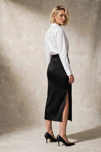 Jupe midi en satin noire, Sportmax — de dos