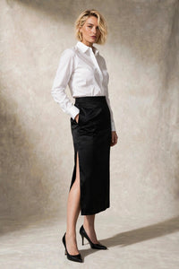 Jupe midi en satin noire, Sportmax — de face
