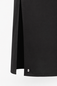 Jupe midi Sportmax Valette en satin noir, taille haute, coupe droite avec poches frontales intégrées, 100% acétate, fabriquée en Italie_détail