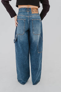Jeans carpenter bleu foncé Stella McCartney, coupe jambe large, style workwear vintage, denim structuré - vue de derrière