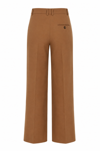 Pantalon droit en laine Stella McCartney couleur brun tabac, coupe élégante jambe droite, vue de dos