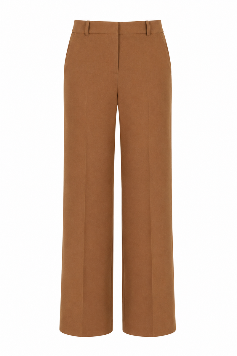 Pantalon droit en laine Stella McCartney couleur brun tabac, coupe élégante jambe droite, vue de face