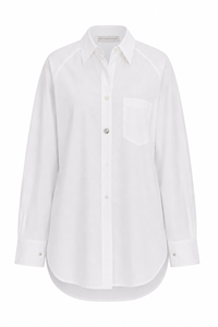 Chemise Stella McCartney blanche en poplin oversize avec boutonnage frontal, manches longues, coupe ample et décontractée, style minimaliste contemporain - vue de face