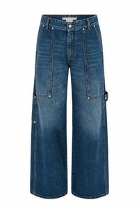 Jeans carpenter bleu foncé Stella McCartney, coupe jambe large, style workwear vintage, denim structuré - vue de face