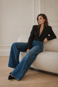 Jeans carpenter bleu foncé Stella McCartney, coupe jambe large, style workwear vintage, denim structuré - edito