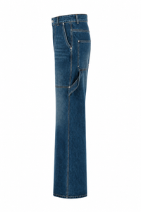 Jeans carpenter bleu foncé Stella McCartney, coupe jambe large, style workwear vintage, denim structuré - vue de côté