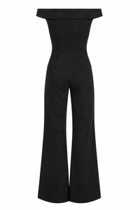 Jumpsuit Chiara Boni La Petite Robe Rebecca en lurex noir métallique avec encolure épaules dénudées et découpes stratégiques_Vue de dos