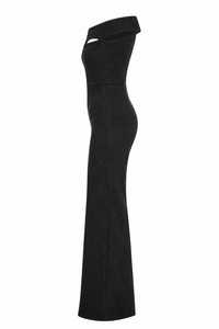 Jumpsuit Chiara Boni La Petite Robe Rebecca en lurex noir métallique avec encolure épaules dénudées et découpes stratégiques_Vue de côté